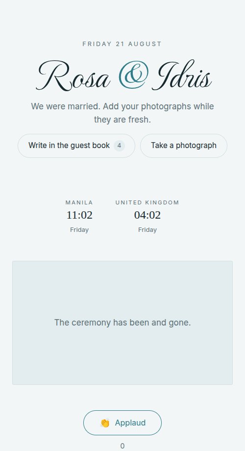 The same page hours later, asking guests to add their photographs while they are fresh.