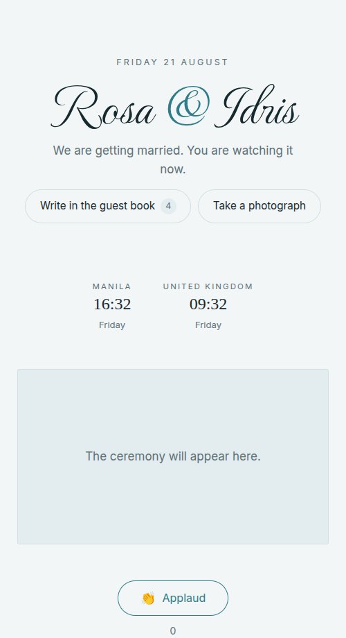 The same page during the ceremony, telling guests they are watching it now.
